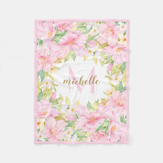 Floral Monogram Botanisch Blush Roze Baby Girl Fleece Deken (Voorkant)