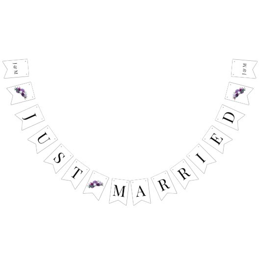 Floral Monogram Botanisch Script Paarse bruiloft Vlaggetjes (Alle)