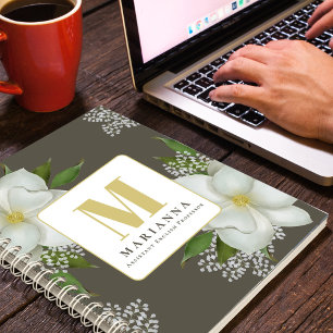 Floral Monogram Botanische Aangepaste Notitieboek