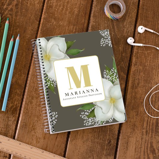 Floral Monogram Botanische Aangepaste Notitieboek