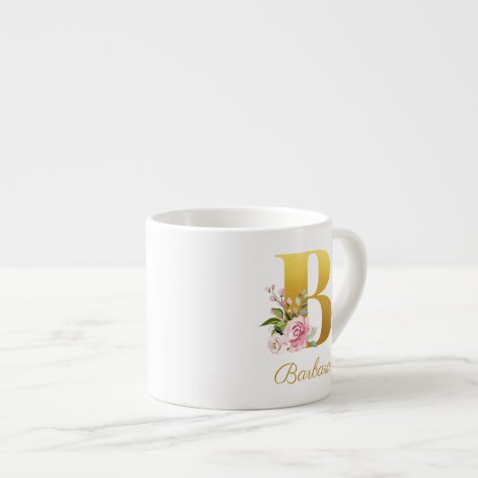 Floral Monogram Botanische naam Initiaal B Aangepa Espresso Kop (Voorkant rechts)
