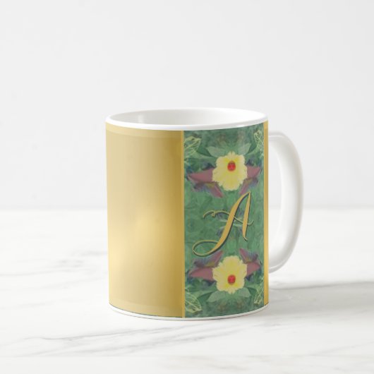 Floral Monogram Brass Color Coffee Mok (Voorkant rechts)