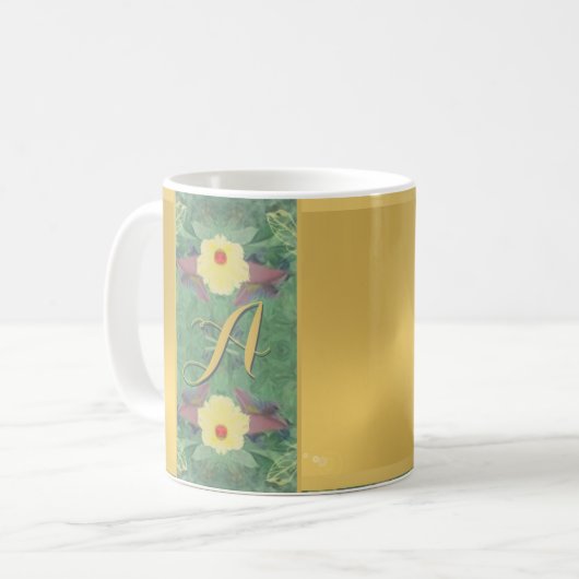 Floral Monogram Brass Color Coffee Mok (Voorkant links)