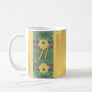 Floral Monogram Brass-like Porcelain Coffee Mok
