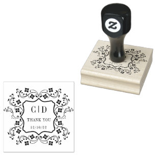 Floral  Monogram Bruiloft Dank u Rubberstempel