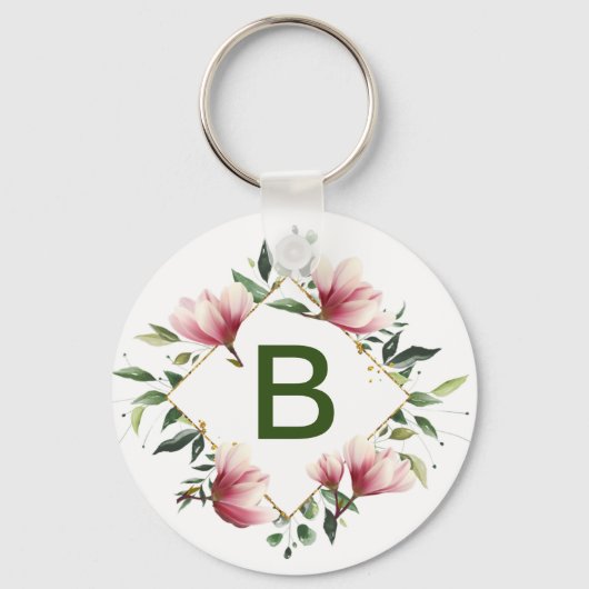 Floral Monogram Button Sleutelhanger (Voorkant)