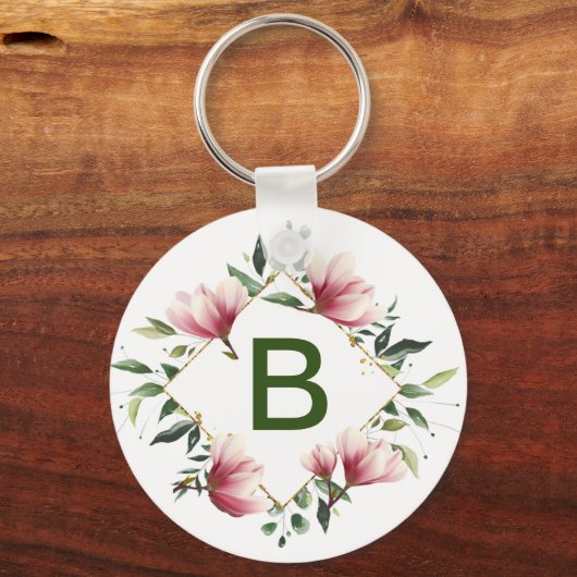 Floral Monogram Button Sleutelhanger (Voorkant)