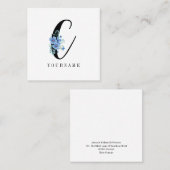 Floral Monogram C Blauwe Bloem Burst Vierkante Visitekaartje (Voorkant / Achterkant)