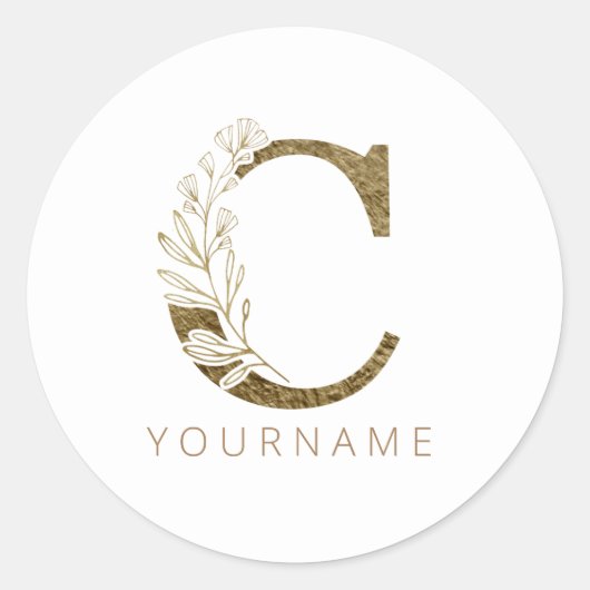 Floral Monogram C Elegant Gold Foliage Ronde Sticker (Voorkant)