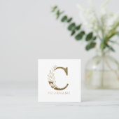 Floral Monogram C Elegant Gold Foliage Vierkante Visitekaartje (Staand voorkant)