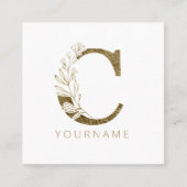 Floral Monogram C Elegant Gold Foliage Vierkante Visitekaartje (Voorkant)