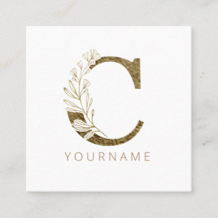 Floral Monogram C Elegant Gold Foliage Vierkante Visitekaartje