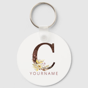 Floral Monogram C Rich Autumn Foliage Sleutelhanger