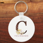 Floral Monogram C Rich Autumn Foliage Sleutelhanger (Voorkant)