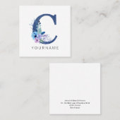 Floral Monogram C Winter Blauwe Blossom Vierkante Visitekaartje (Voorkant / Achterkant)