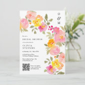 Floral monogram chic Qr code foto vrijgezellenfees Kaart (Staand voorkant)