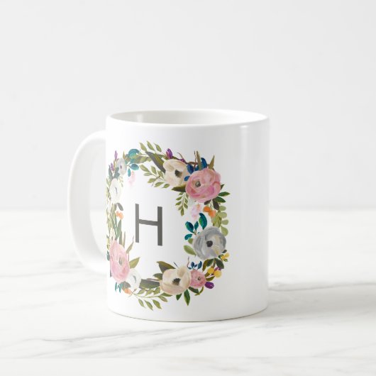Floral Monogram Coffe Mok (Voorkant links)