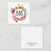  Floral Monogram Colorful Bouquet Vierkante Visitekaartje (Voorkant / Achterkant)