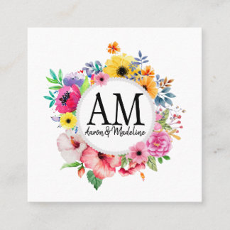  Floral Monogram Colorful Bouquet Vierkante Visitekaartje