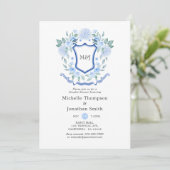 Floral Monogram Crest Couples Shower Kaart (Staand voorkant)