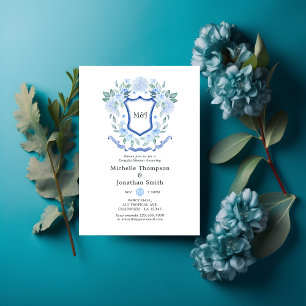 Floral Monogram Crest Couples Shower Kaart