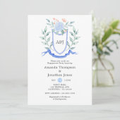Floral Monogram Crest Engagement Party Kaart (Staand voorkant)