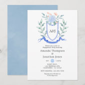 Floral Monogram Crest Engagement Party Kaart (Voorkant / Achterkant)