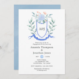 Floral Monogram Crest Engagement Party Kaart