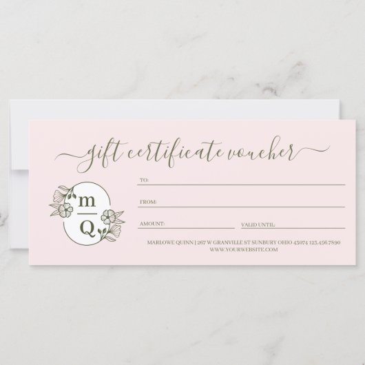 Floral Monogram Crest Logo Merk Cadeaubon (Achterkant)