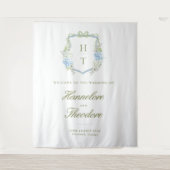 Floral Monogram Crest Wedding Backdrop Tapestry Wandkleed (Voorkant)