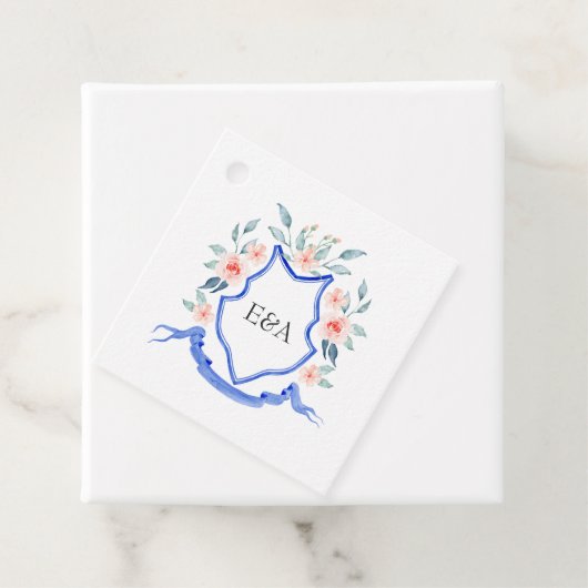 Floral Monogram Crest Wedding Bedankjes Labels (In situ)