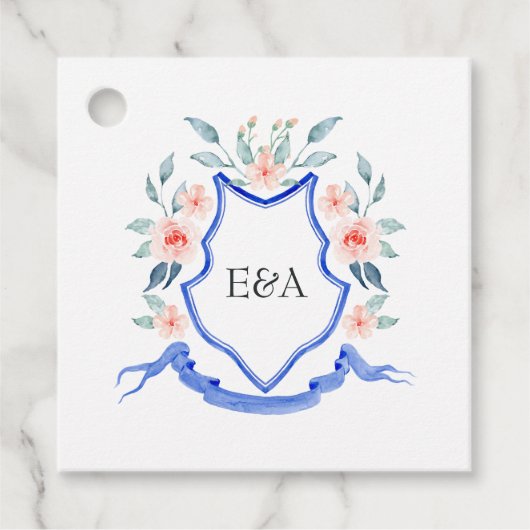 Floral Monogram Crest Wedding Bedankjes Labels (Voorkant)