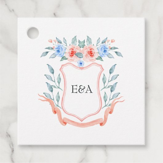 Floral Monogram Crest Wedding Bedankjes Labels (Voorkant)