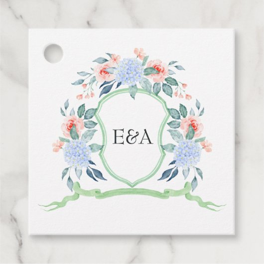 Floral Monogram Crest Wedding Bedankjes Labels (Voorkant)