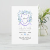 Floral Monogram Crest Wedding Kaart (Staand voorkant)