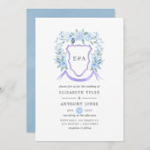 Floral Monogram Crest Wedding Kaart (Voorkant / Achterkant)