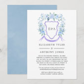 Floral Monogram Crest Wedding Reduced Guest List Aankondiging (Voorkant / Achterkant)