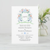 Floral Monogram Crest Wedding Rehearsal Dinner Kaart (Staand voorkant)