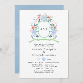 Floral Monogram Crest Wedding Rehearsal Dinner Kaart