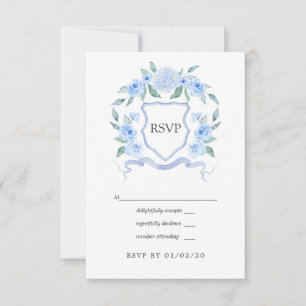 Floral Monogram Crest Wedding RSVP Kaartje