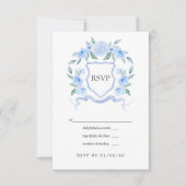 Floral Monogram Crest Wedding RSVP Kaartje (Voorkant)
