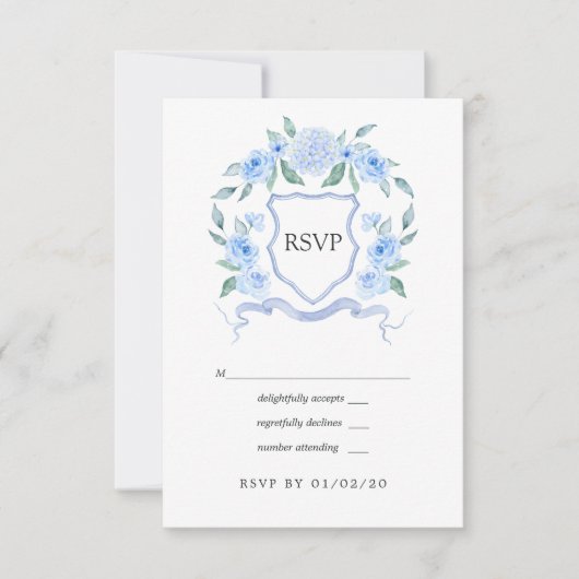 Floral Monogram Crest Wedding RSVP Kaartje (Voorkant)