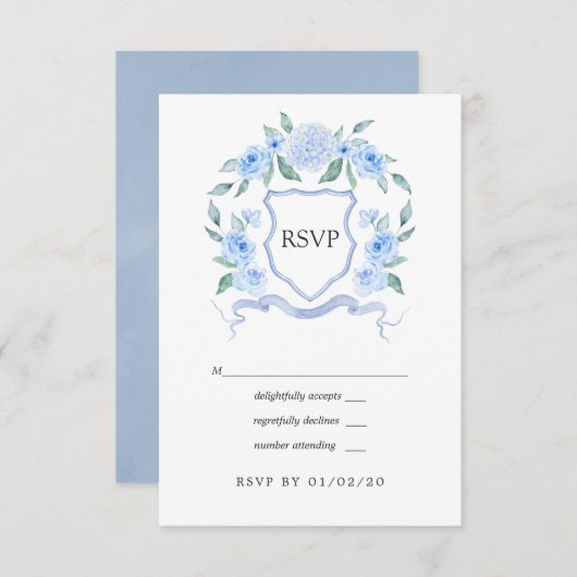 Floral Monogram Crest Wedding RSVP Kaartje (Voorkant / Achterkant)
