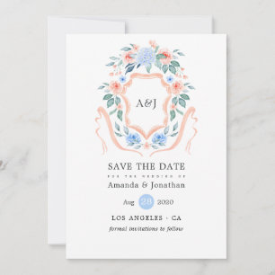Floral Monogram Crest Wedding Save The Date