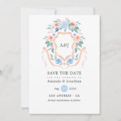 Floral Monogram Crest Wedding Save The Date (Voorkant)