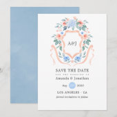Floral Monogram Crest Wedding Save The Date (Voorkant / Achterkant)