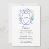 Floral Monogram Crest Wedding Update Kaart (Voorkant)