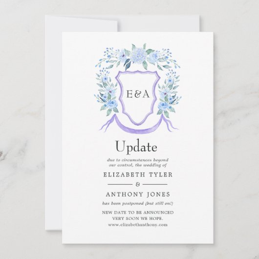 Floral Monogram Crest Wedding Update Kaart (Voorkant)