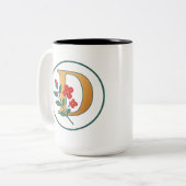 Floral Monogram "D" Coffee Mok – Zwart & Wit (Voorkant links)