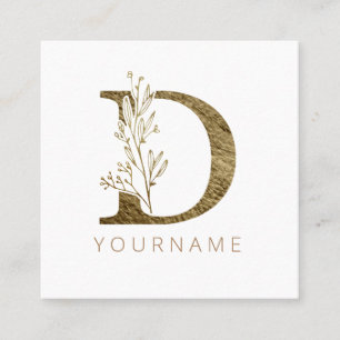Floral Monogram D Elegant Gold Foliage Vierkante Visitekaartje
